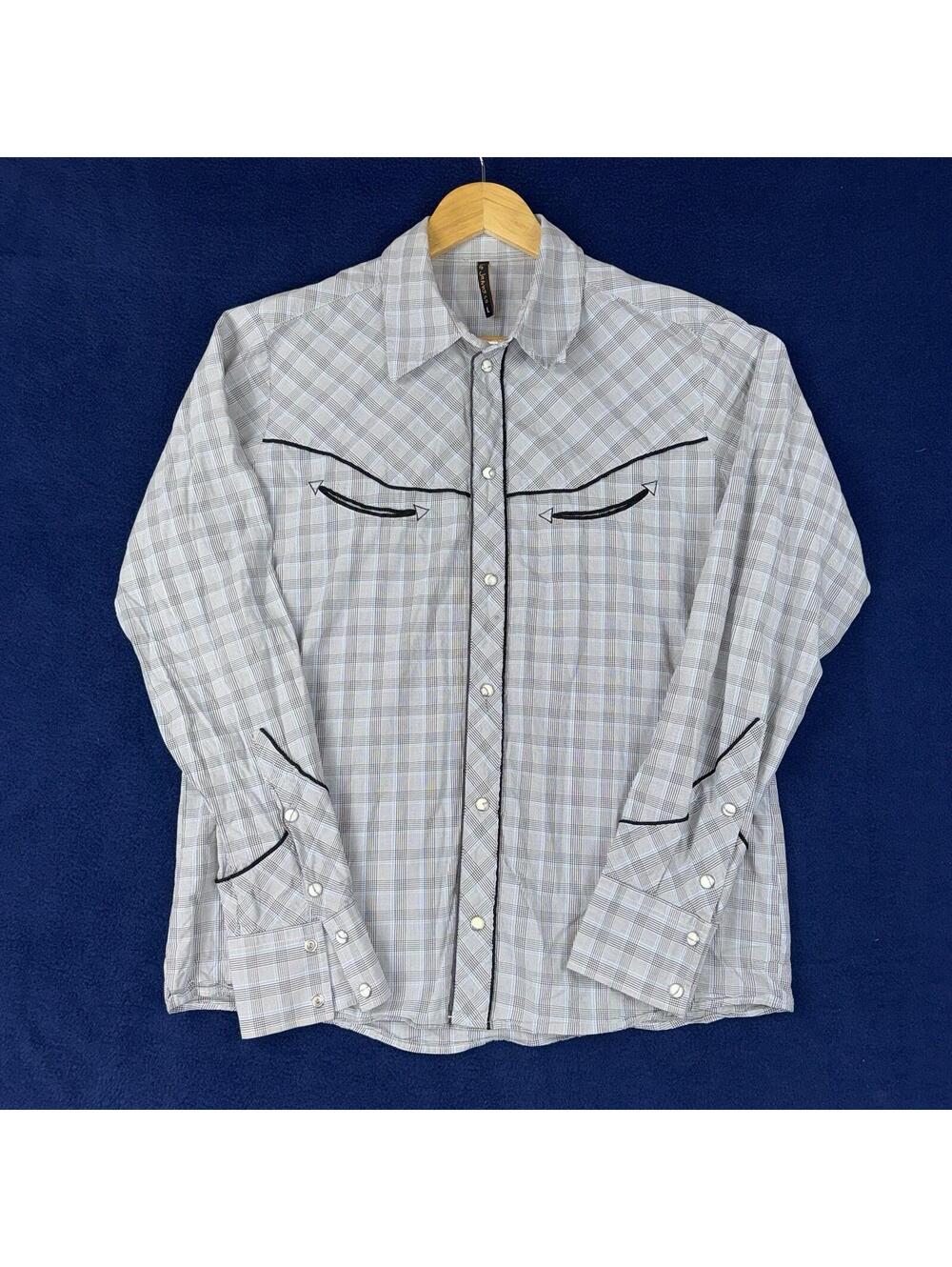 Nudie Jeans Plaid Western Shirt Mens Large Gray Pearl Snap Portugal Cowboy Prepy